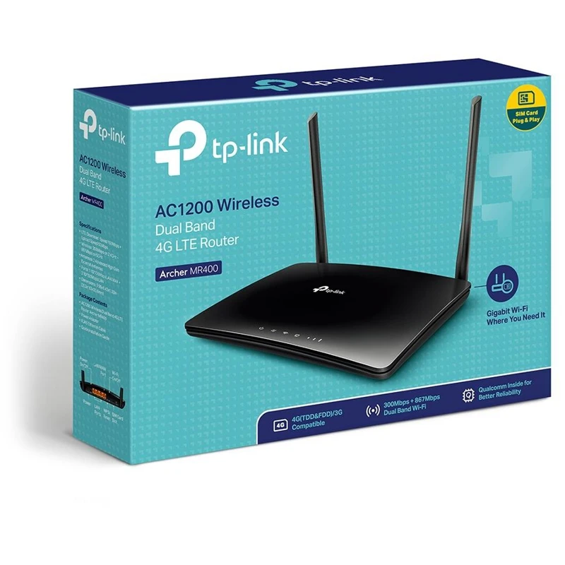 Роутер беспроводной TP-Link Archer MR400 AC1200 10/100BASE-TX/4G черный