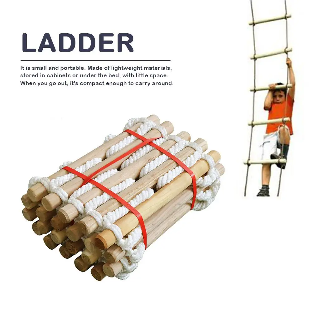 

5M Rope Ladder Wooden Rungs Children Climbing Toy Kids Sport Rope Swing Safe Escape Ladder Engineering Ladder Fitness Equipment4