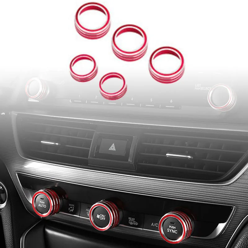 5x красное декоративное кольцо AC Ручка управления крышка отделка часть для Honda Accord-019
