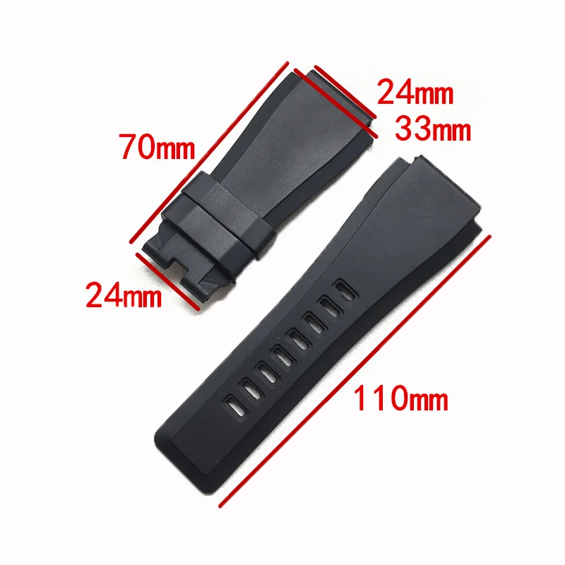 34 * 24mm Waterproof Smooth Convex Soft Sillicone Rubber Watch Strap For Bell & Ross BR01 BR03 Men Watchband Bracelet
