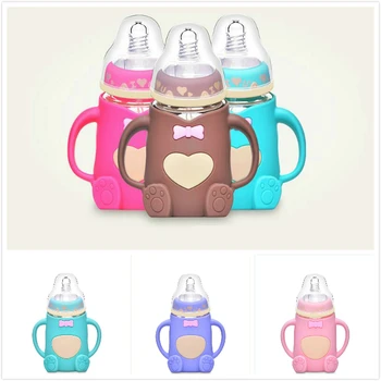 

240ml Baby Silicone Milk Feeding Bottle BPA Free Safe Juice Water Feeding Bottle Anti-Slip Handle Cup Glass Nursing Feeder