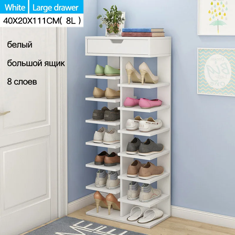 Двухрядный шкаф для обуви из нетканого дерева, простой стеллаж для обуви, съемный органайзер для хранения обуви, Минималистичная мебель с выдвижными ящиками - Цвет: B White 8L