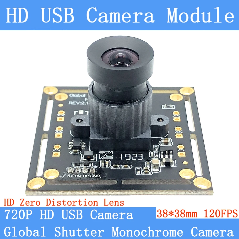 

120FPS MJPEG USB Camera Module Non Distortion Monochrome Global Shutter High Speed OTG UVC Linux 720P Surveillance Webcam