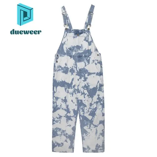 

DUEWEER Denim Jumpsuits Women Blue Sky White Clouds Tie Dye Overalls Onesie Cargo Playsuits Jeans Streetwear Large Size Clothing