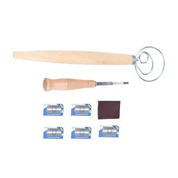 

1 Set Wood Handle Danish Dough Whisk Mixer Blender Staniless Steel Bread Lame Cutter Baking Tool for Homemade Dessert Pastry