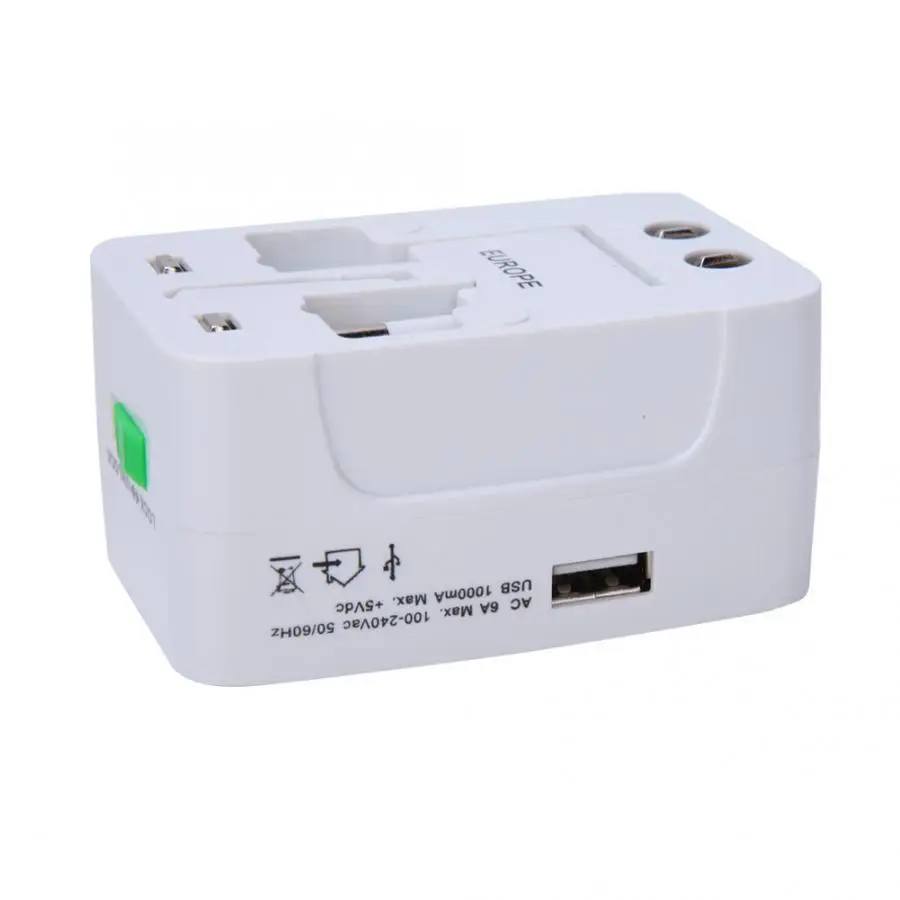 AC 100~ 240V 10A огнестойкий ABS одиночный USB Международный дорожный адаптер питания