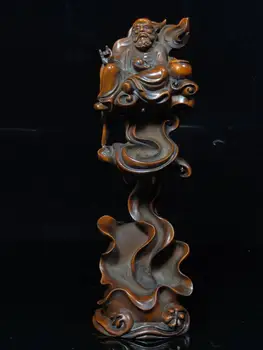 

9" Chinese Boxwood Seikos Wood Carving Bodhidharma statue The ancestor of Zen Damaudoro South India Gunabhadra wood carving