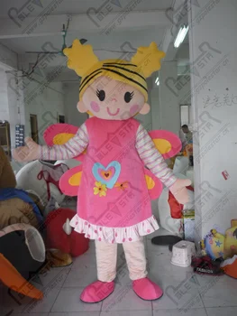 

quality butterfly fairy mascot costumes cartoon pink wing girl mascot design