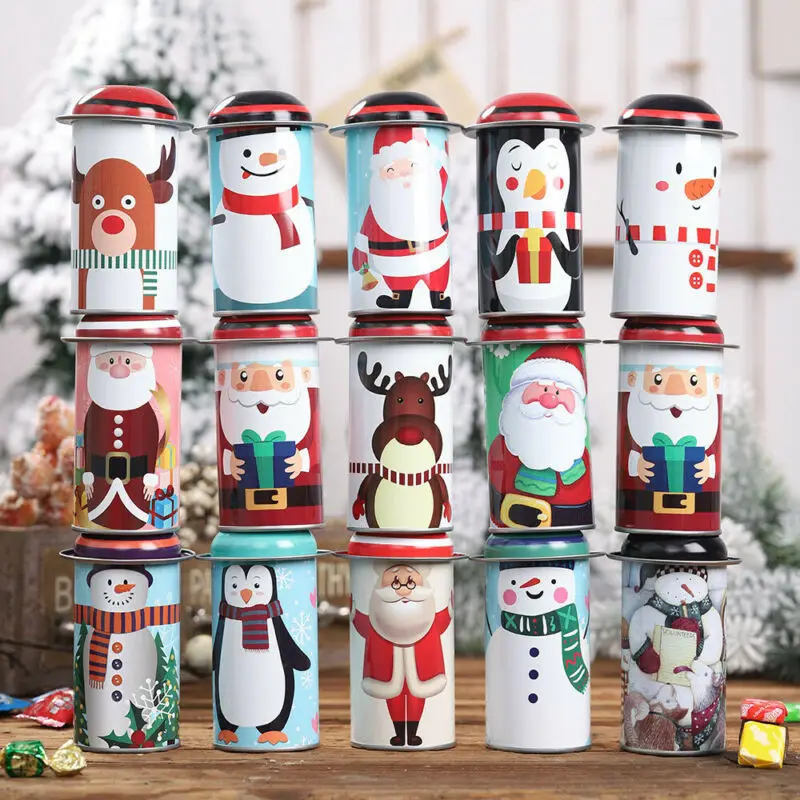 1Pc Random Style Christmas Candy Empty Gift Box Storage Box Can Case Organizer Tins Jar Santa Snowman Decor Xmas Gift