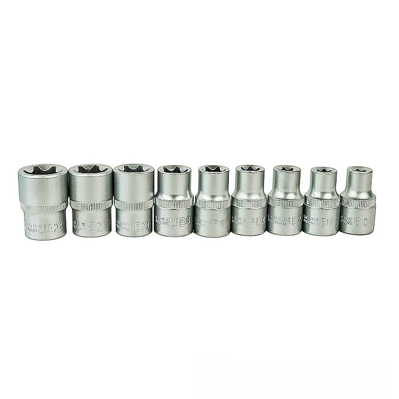 BMBY-9Pcs 1/2 сливовый шестигранный Набор торцевых головок Torx Star E, гайки, биты водителя, E10-E24, бытовая машина для ремонта автомобиля, гаечный ключ