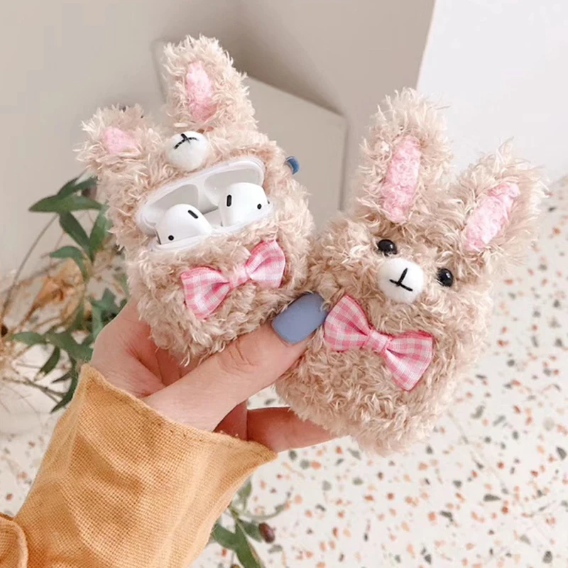 

For Airpods Case Cartoon Rabbit Plush Anti-lost Protective Cover for Air-Pods 1/2 Wireless Bluetooth Headset Cute Earphone Cases