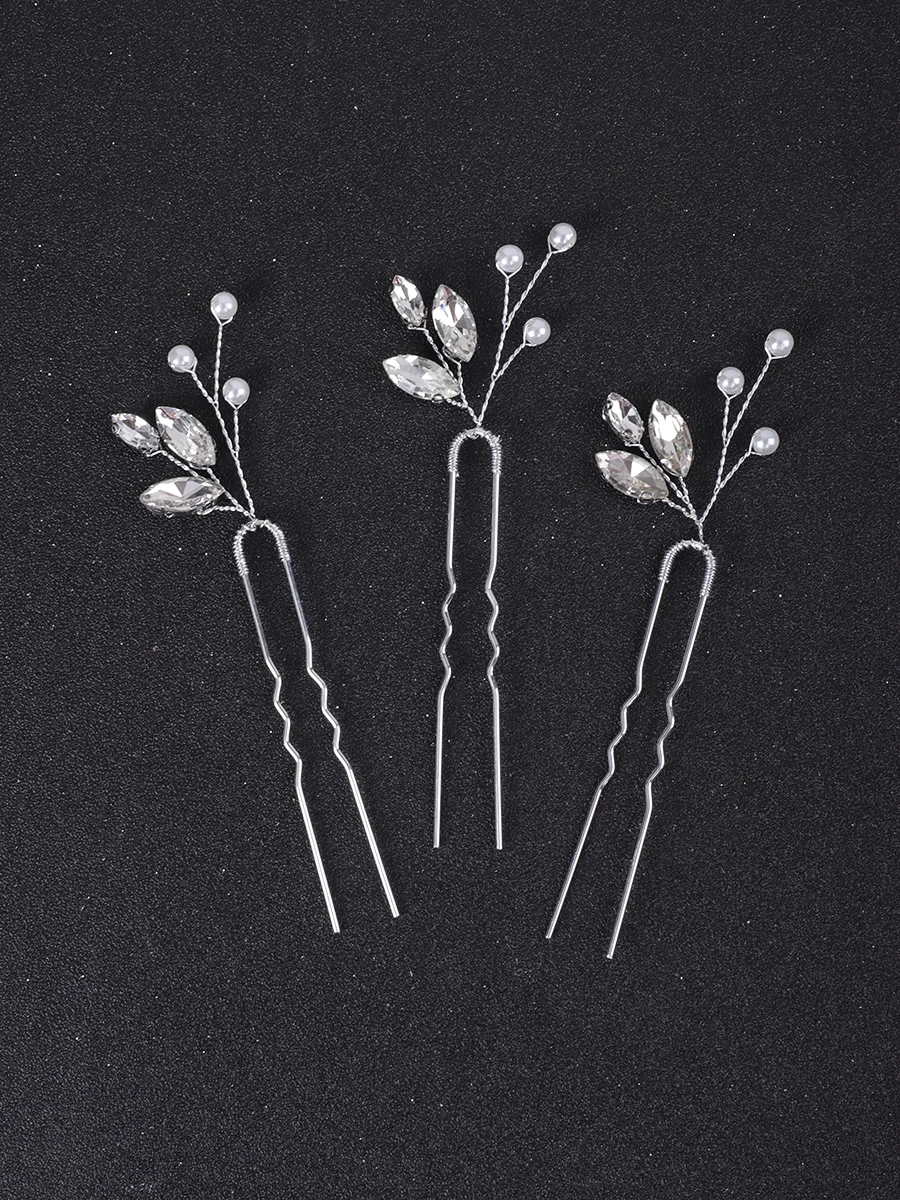 Silver Pearls Rhinestones Handmade Hairclips Bridal Headwear Wedding Headdresses for hair Accessories Silver 3PCS Women Hairpins