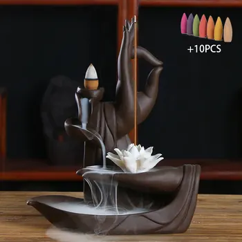 

10PCS Incense + Backflow Incense Cones Bigger Tower Incense Burner Incense Stick Holder Lotus Incense Censer Little Monk Burner