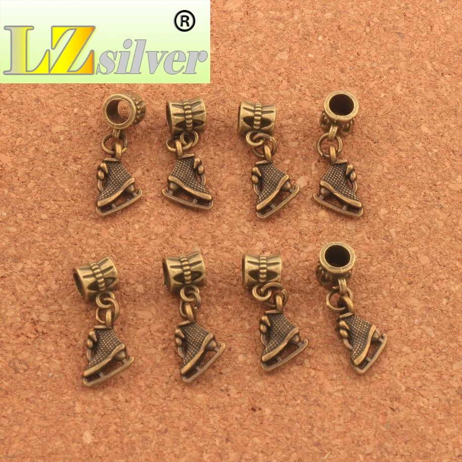 Ice Skating Grid Shoes Big Hole Beads 100PCS Zinc Alloy Bronze Dangle Fit European Charm Bracelets 26.9x10.4mm B568