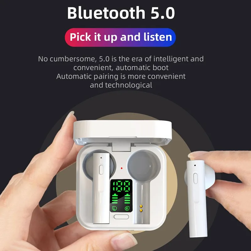 TWS Bluetooth Headset LED Solar Charging Smart Digital Battery Display Bluetooth 5 0 Stereo Wireless Binaural Sports Headset