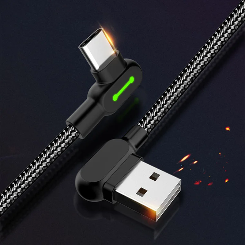 USB 3,1 Быстрый Кабель зарядного устройства под прямым углом 90 градусов кабель синхронизации данных с подсветкой 999