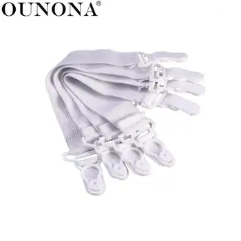 

4pcs Elastic Bed Sheet Grippers Garter Fastener Straps with Rubber Button Hook & Clasp