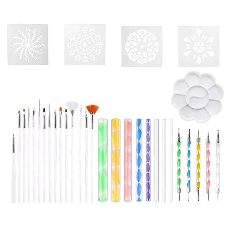 

33pcs/set Mandala Dotting Pen Tools Set for Painting Stone Ceramic with Stencils Template Brush Tray