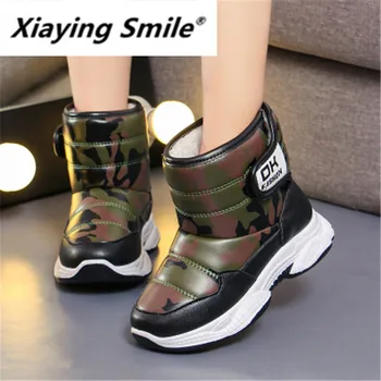 

Xiaying Smile Children snow boots antiskid girl boots 19 new boy winter Plush middle tube cotton boots waterproof warm C-9