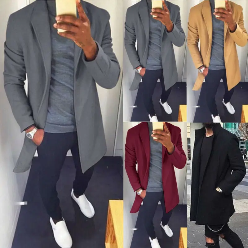 Популярный теплый кардиган-пальто для мужчин, повседневное пальто, плотный шерстяной Тренч, деловые мужские однотонные классические пальто, куртки, топы