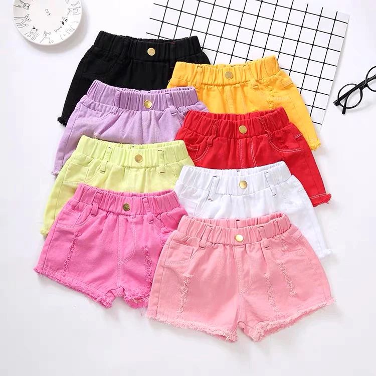 Pantalones cortos para niñas, versión pantalones vaqueros delgados, calientes, con agujero de gas exterior, tres pantalones, ropa salvaje 2021 - AliExpress Madre y niños