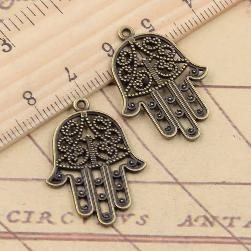 10 шт. подвески Fatima Hand Hamsa защита ладони 30x22 мм тибетские бронзовые серебряные