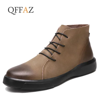 

QFFAZ New Men Boots Chelsea Genuine Leather Men boots Autumn winter Slip-on man ankle boots male Casual shoes