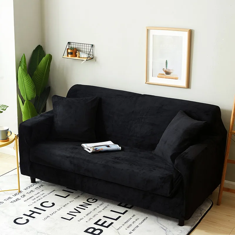 Thicken Plush Stretch Slipcovers Sectional Elastic Stretch Sofa Cover for Living Room Couch Cover L shape Armchair Cover - Цвет: Balck