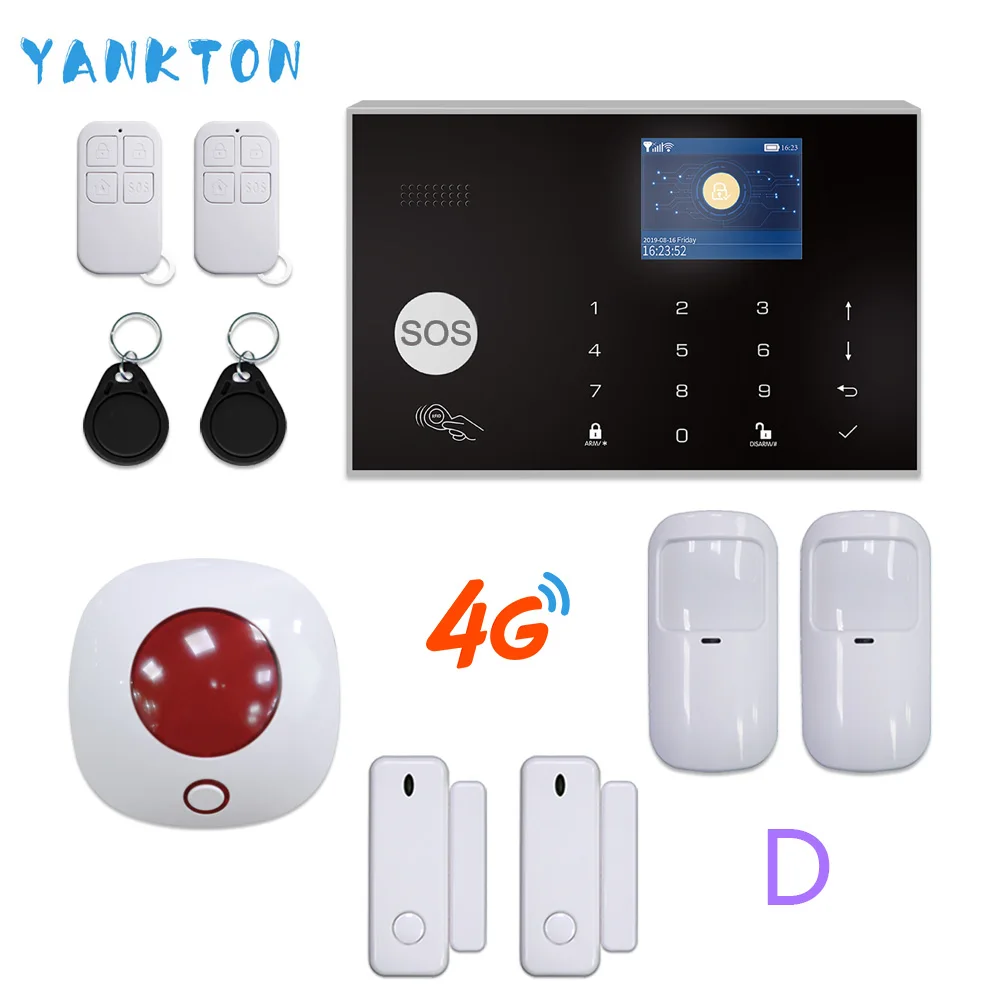 YK-015-4G-G30-Si-D Переключаемая беспроводная домашняя охранная система Tuya на 11 языков, 3G и 4G, Wi-Fi сигнализация, 433 МГц, RFID карта, устройство для снятия руки, приложение, дистанционное управление - Цвет: YK-015-4G-G30-Si-D