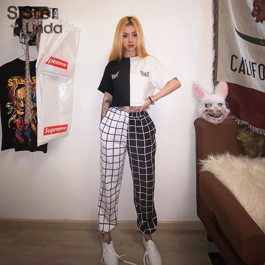Женские брюки контрастной расцветки Sisterlinda эластичные свободные штаны с