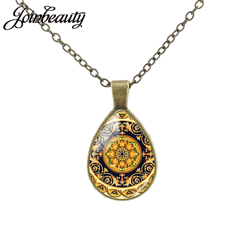 JOINBEAUTY Classic Flower Art Pattern Teardrop Pendant Necklace Handmade Jewelry Necklaces &amp Pendants Chokers For Women FL36 | Украшения