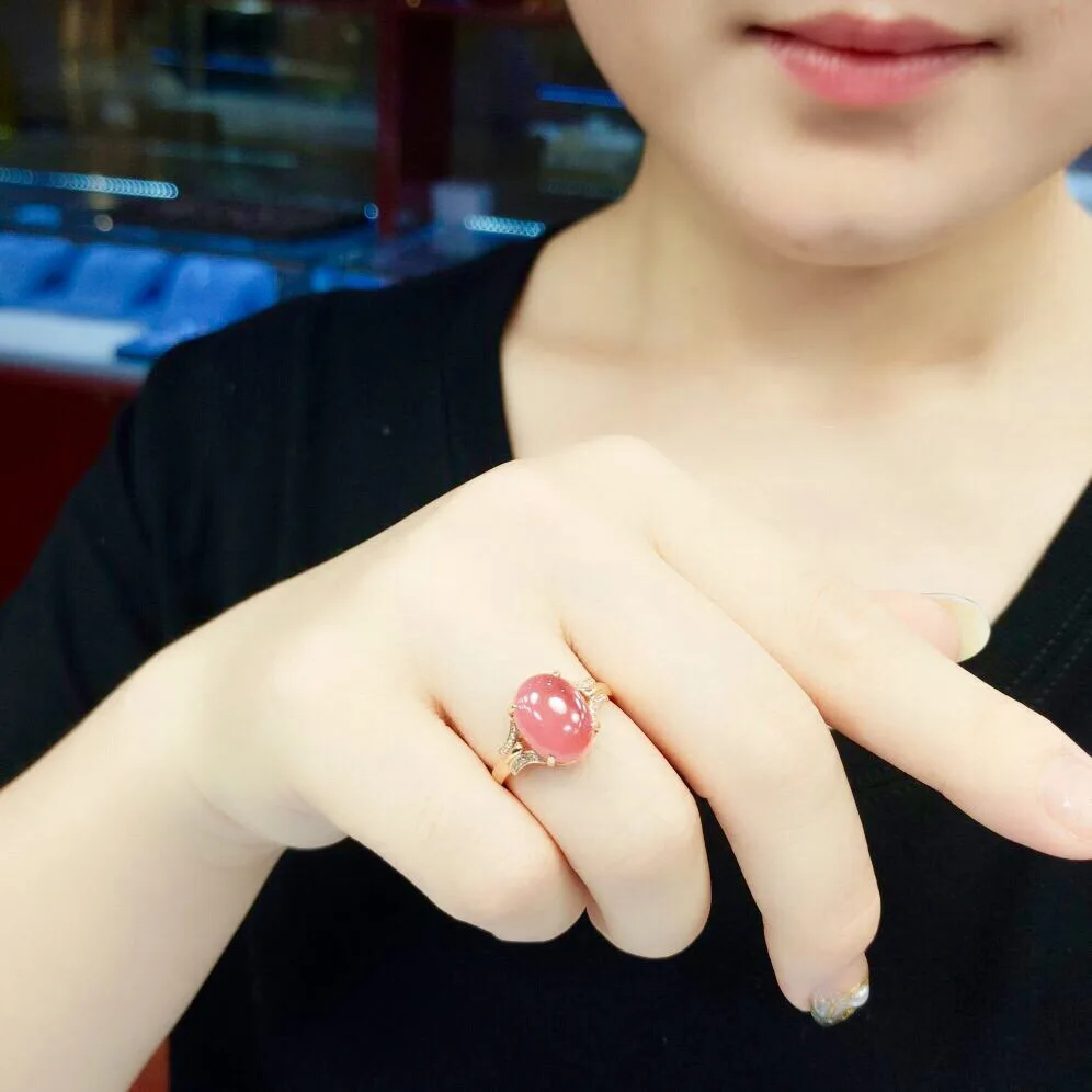 Rhodochrosite кольцо из чистого золота 18 К натуральный красный Родохрозит драгоценный камень 6.5ct бриллианты женские тонкие кольца для женщин классические кольца