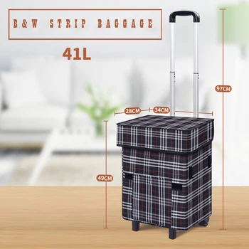 

E-FOUR Folding Laundry Shopping, Grocery Utility Trolley Cart Pull Cart with Wheels Rolling Push Dolly with Tote