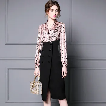 

Women dress Slim Summer splice dress High waist V-neck Straight through dress Women PD062