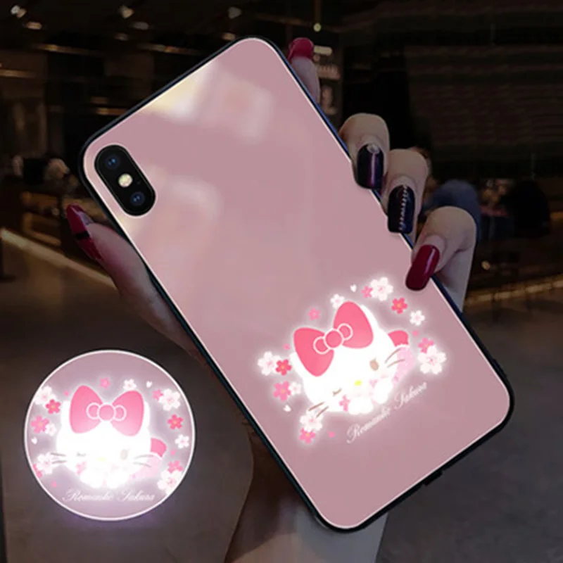 EKIND Hellokitty серия закаленное стекло чехол для iPhone X XS XSMAX Led логотип флэш-стекло чехол для iPhone защитный