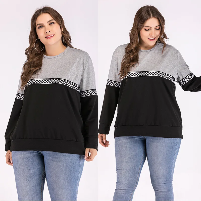 autumn winter plus size tops for women large long sleeve stripe loose cotton casual O neck T-shirt gray 4XL 5XL 6XL 7XL