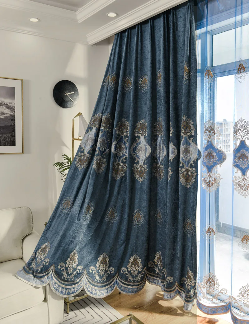 Фиолетовая вышитая занавеска, тюль, роскошная синяя вилла, занавеска для гостиной, Необычные высококачественные оконные шторы WP021* 30