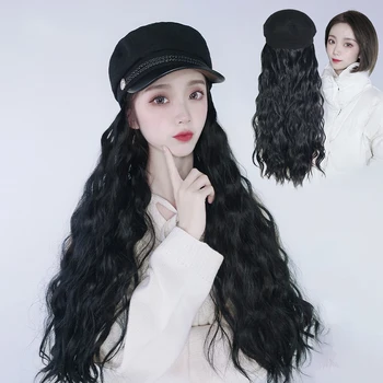 

TALANG Long Synthetic Curl Baseball Cap Hair Wig Wave Hair Wigs Naturally Connect Synthetic Hat Wig Adjustable For Girls