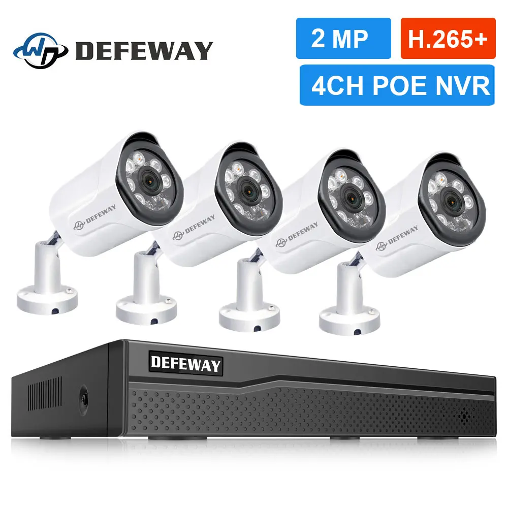 DEFEWAY H.265 + 4CH 2.0MP видео наблюдение POE NVR комплект камера видеонаблюдения системы безопасности Открытый Всепогодный 2 шт POE камера|Система наблюдения| | АлиЭкспресс