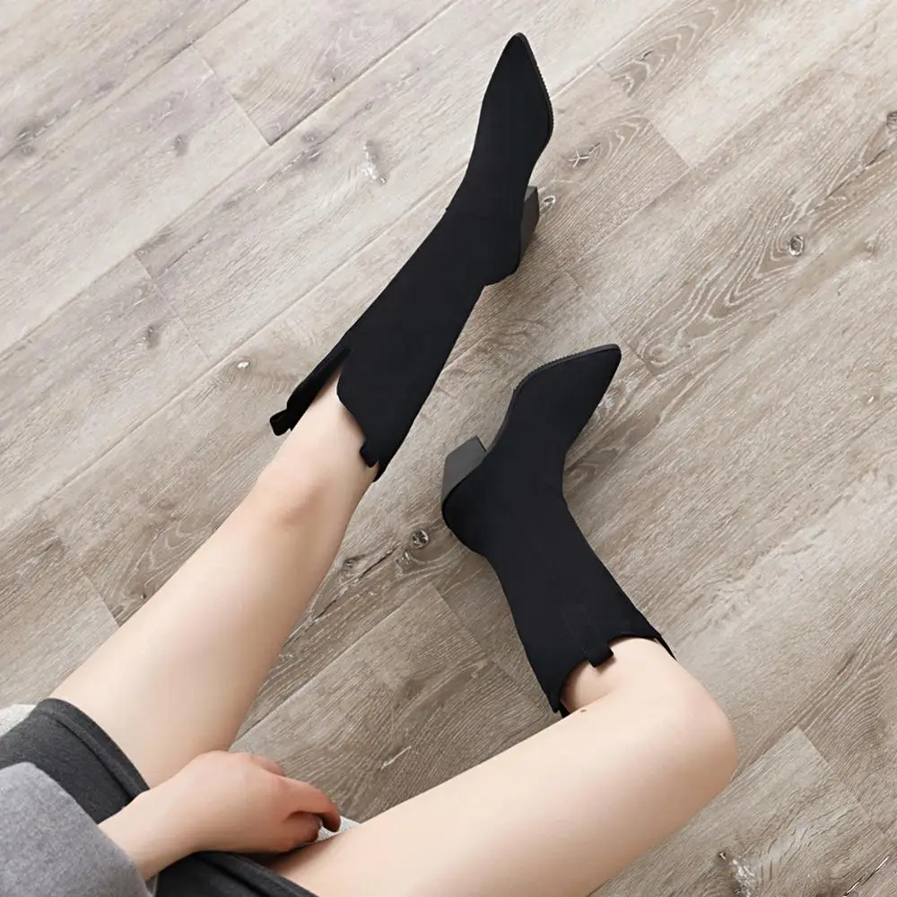 Brand Designer Faux Leather Women Knee High Boots western cowboy Wedge Pointed toe Woman Long Chunky Heel Botas Mujer | Обувь