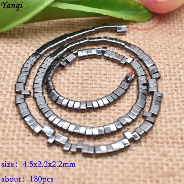 New Two Holes natural stone beads hematite black mineral beads accessories square spacer beads for jewelry making DIY Bracelets T049 5x2mm