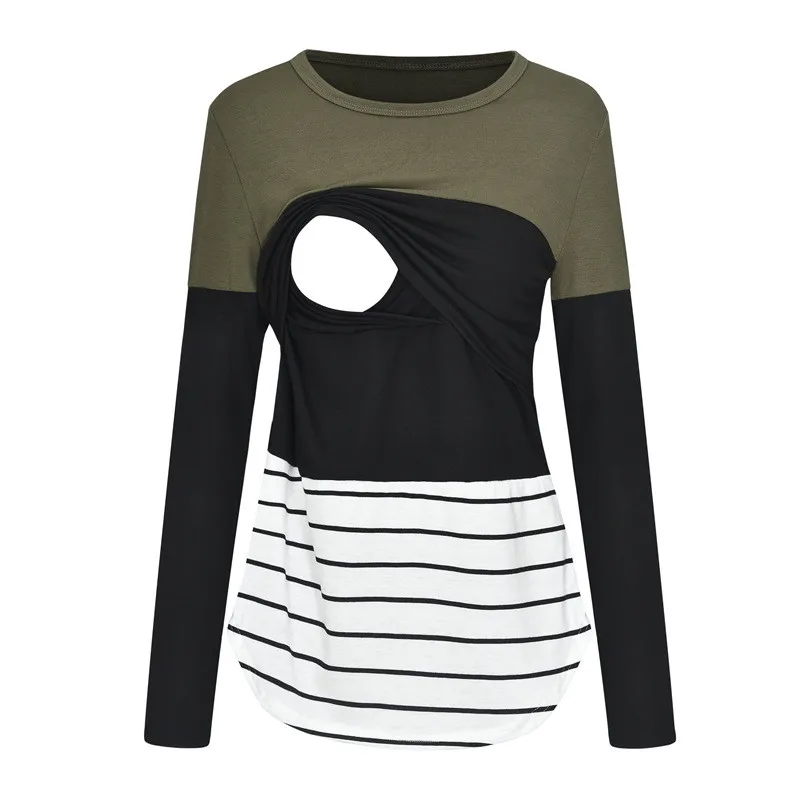 SEXYWG рубашка с цветочным принтом удобные повседневные топы в полоску для грудного вскармливания с длинным рукавом для беременных рубашки для кормящих - Цвет: Black with stripe