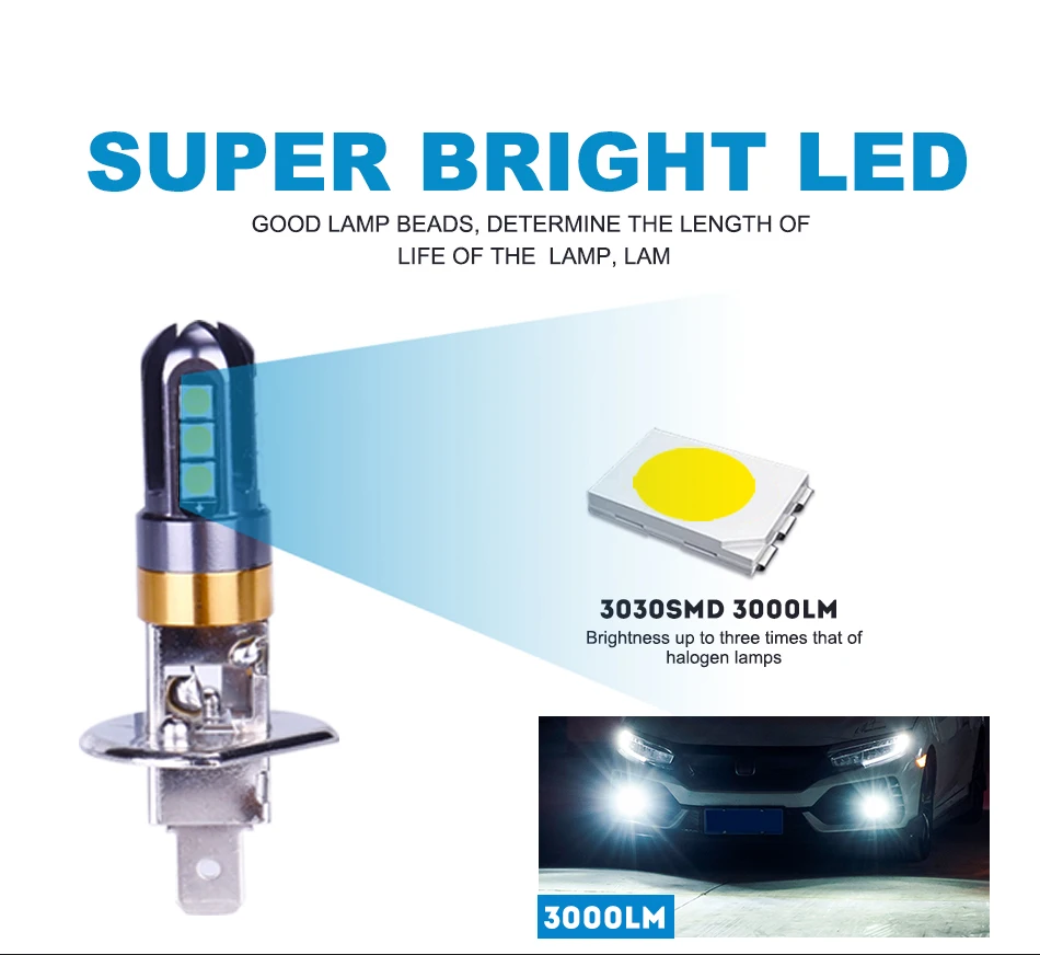 Car Headlights Bullvision 360 Super LED H3 Headlight Bulbs H1 6000K