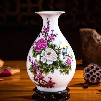 

Chinese Peony Flower Vase Ceramic Vases Pottery Decoration Living Room Flower Arrangement Home Simple TV Cabinet Gift R1841