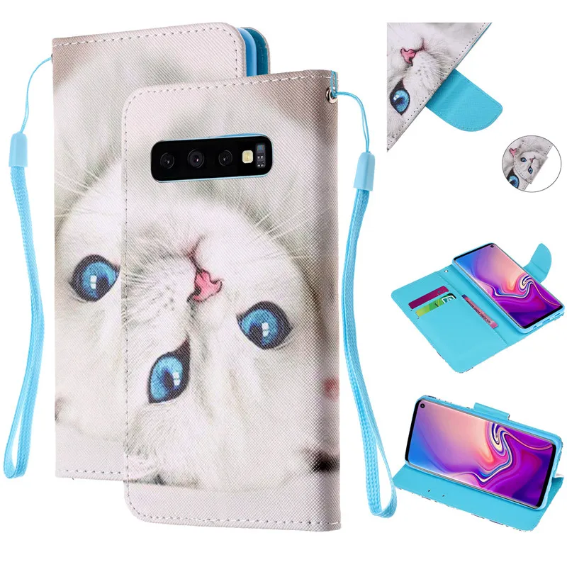 COOLY кожаный чехол с кошкой для samsung Galaxy S10e S10 Plus S9 S8 S7 Edge задняя крышка на Note 8 9 кошелек Флип Единорог Сова чехол для телефона