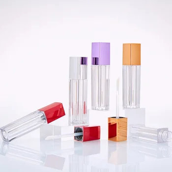 

Square Lip Gloss Tube with Wand Applicator Empty Refillable Plastic Lipstick Bottles Reusable Sample Vials WB2845
