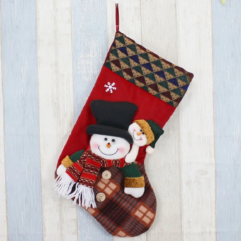 Christmas stocking flannelette Santa snowman indoor home bedside decoration gift candy bag 2020 New Year gift for children