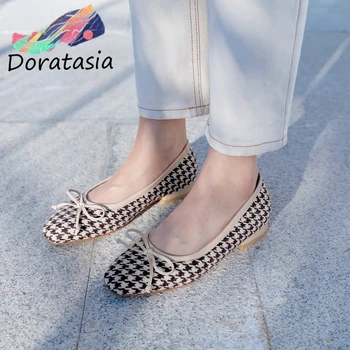 

DORATASIA Women Butterfly Knot Slip On Low Heel Shallow Shoes Brand Casual Office Pumps Women Spring Plaid Pumps