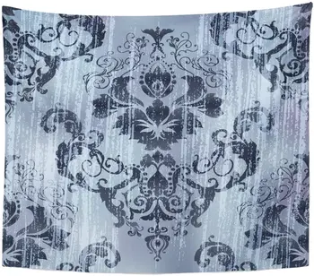 

Tapestry Silver Antique Damask Floral Pattern Baroque Beauty Bright Curtains Tapestries Wall Hanging for Living Room Bedroom