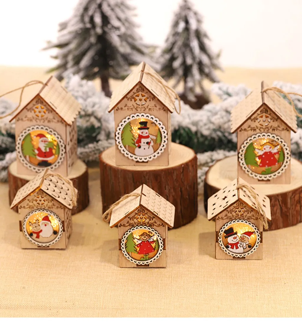 LED Light Wood House Cute Christmas Tree Hanging Ornaments Holiday Decoration M0830 | Дом и сад